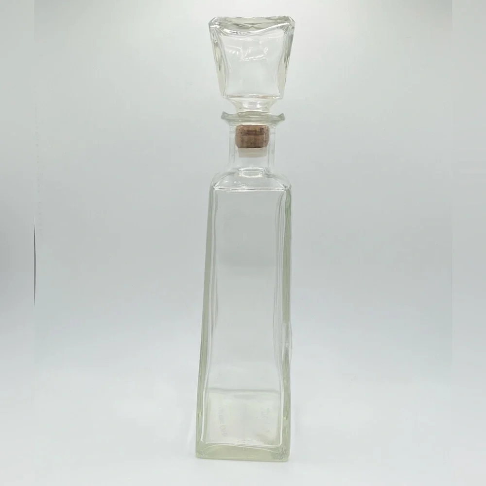 Vintage MCM Crown Royal Whiskey Decanter Clear Glass Square Cut D-126 EMPTY